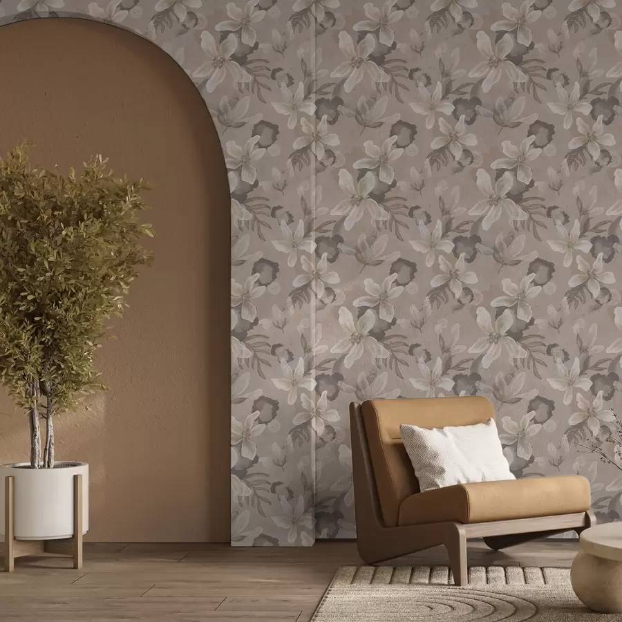 Fototapeedid Suured beežid lilled abstraktsete akvarellilaikudega a00635