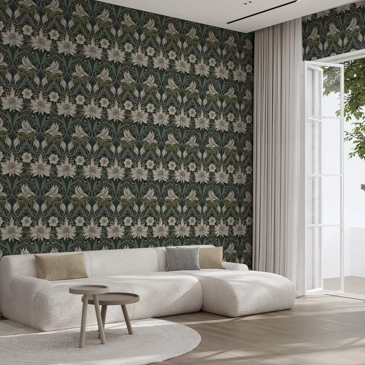 Tapeet Art Nouveau kompositsioon lilledega tumedal taustal a00696