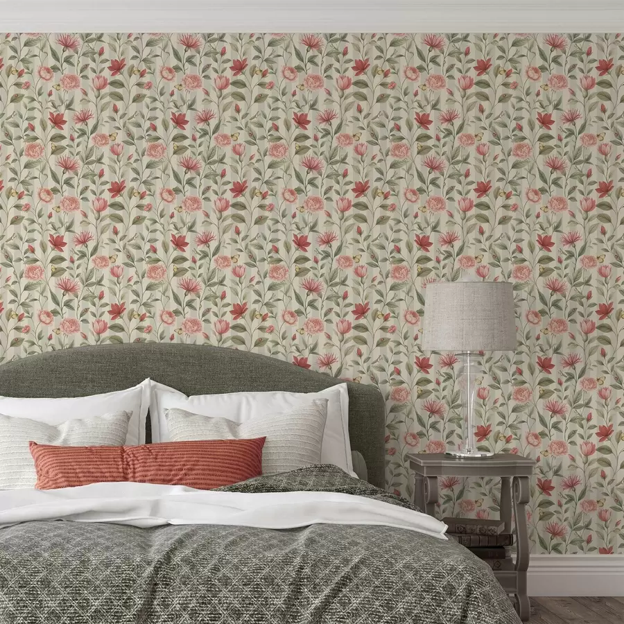 Fototapeedid Lillede varred koos liblikatega heledal taustal a00698