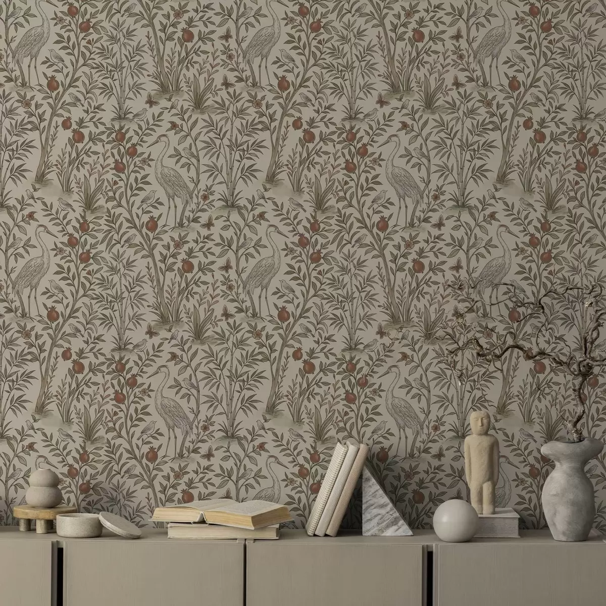 Tapeet Linnud granaatõunapuude vahel looduslikus keskkonnas a00699