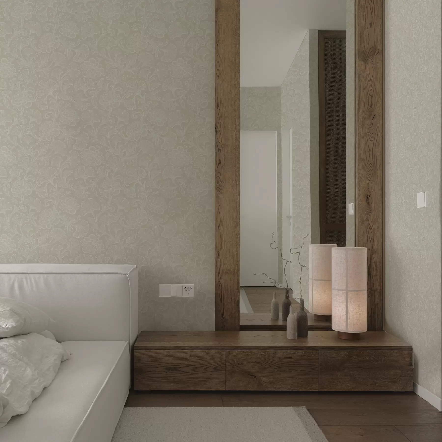 Fototapeedid Valgusmustri ginkgo ja peonid a00700