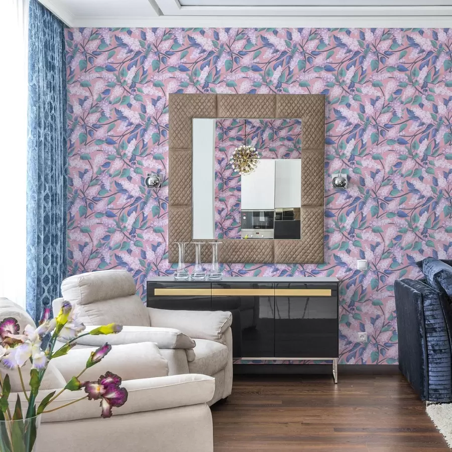 Fototapeedid Õrnad lilla õied roosal taustal, kevadine meeleolu a00797