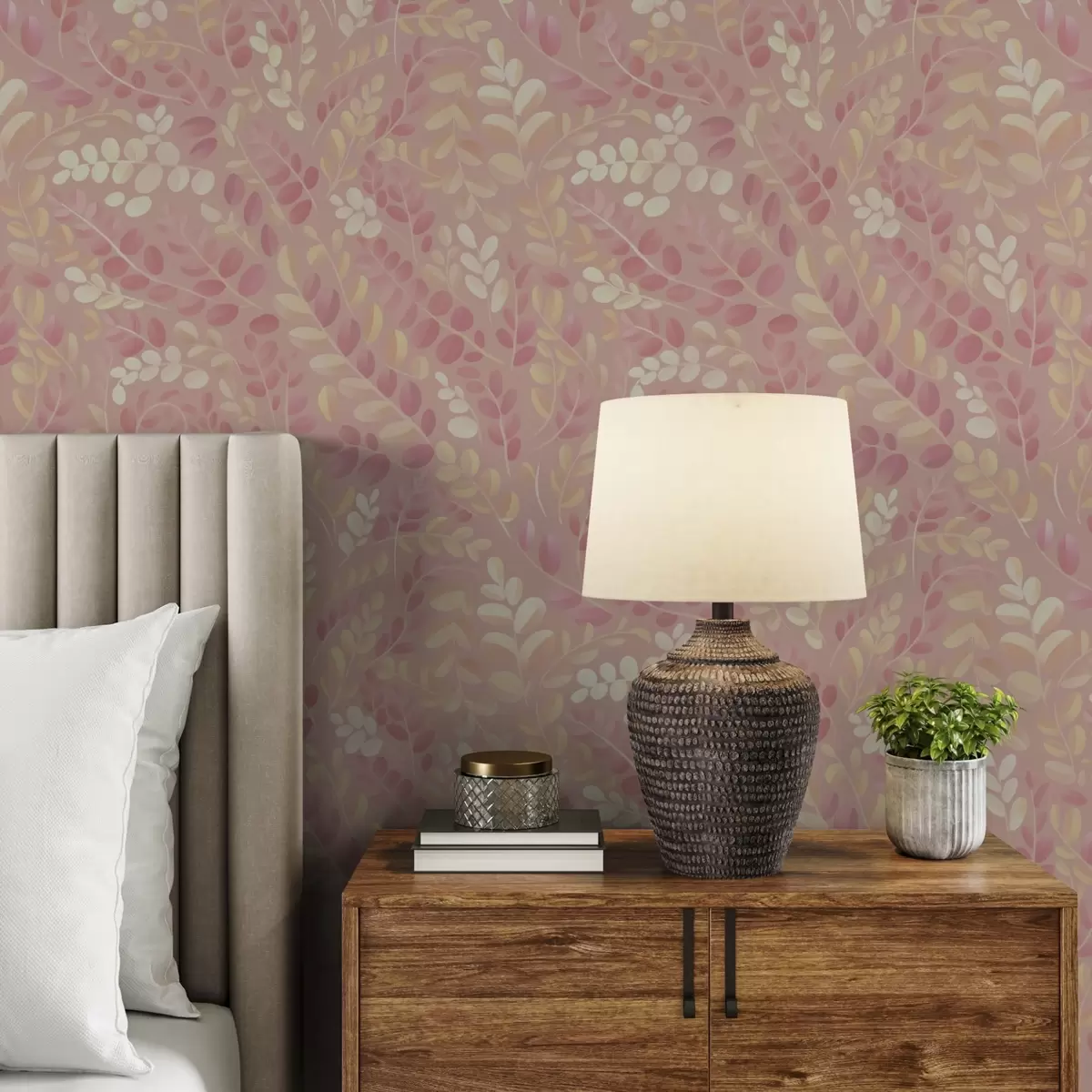 Tapeet Õrn roosa-virsiku värvi lehed pehme värvitooniga a00799