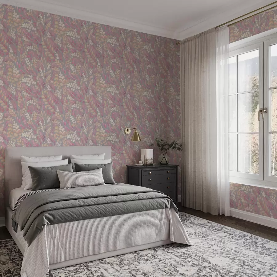 Fototapeedid Pastelltoonides oksad roosa-virsiku lehtedega hallil taustal a00799v1