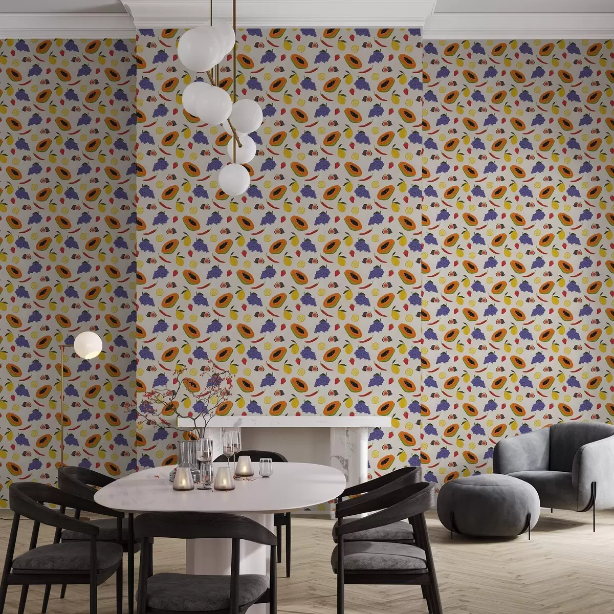 Tapeet Papaya, viinamarjad ja sidrunid — värvikas puuviljasegu a00803