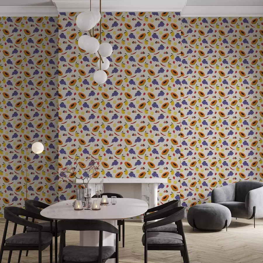 Fototapeedid Papaya, viinamarjad ja sidrunid — värvikas puuviljasegu a00803