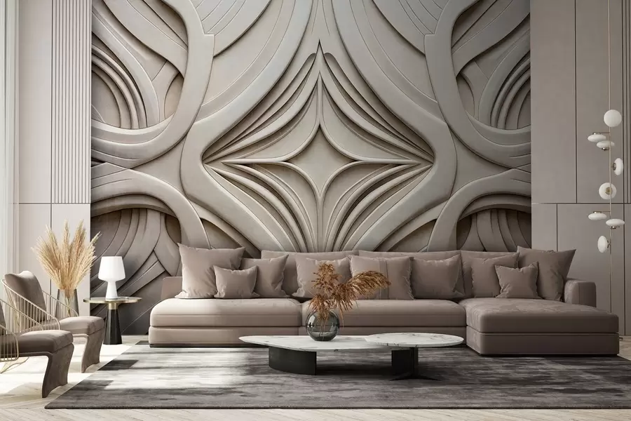 Fototapeedid Abstraktne sümmeetriline tekstuuriga geomeetriline trükis, helebeež värv, art deco stiil, keerukad detailid w09473