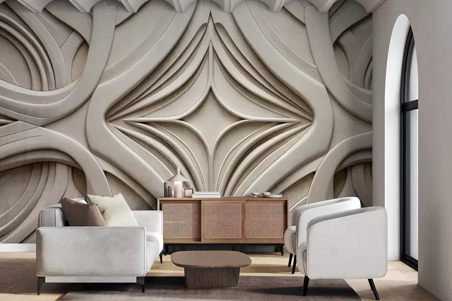 Fototapeedid Abstraktne sümmeetriline tekstuuriga geomeetriline trükis, helebeež värv, art deco stiil, keerukad detailid w09473