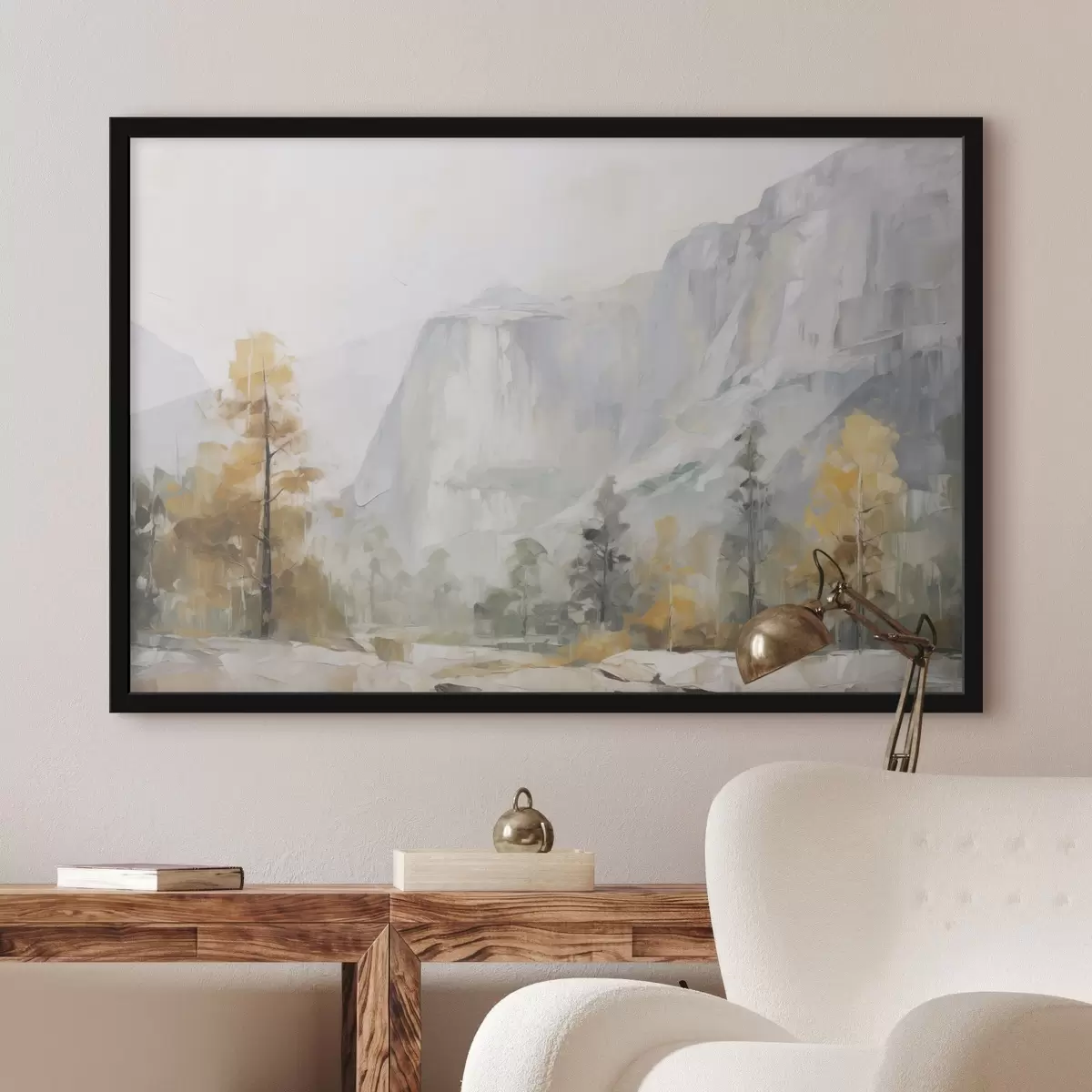 Plakat Mägede ees asuva metsa maastik, maali imitatsioon f46299