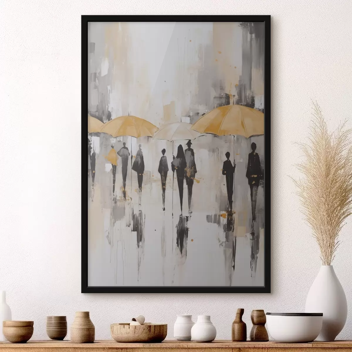 Plakat Vihmavarju kandvate inimeste abstraktsioon f46304