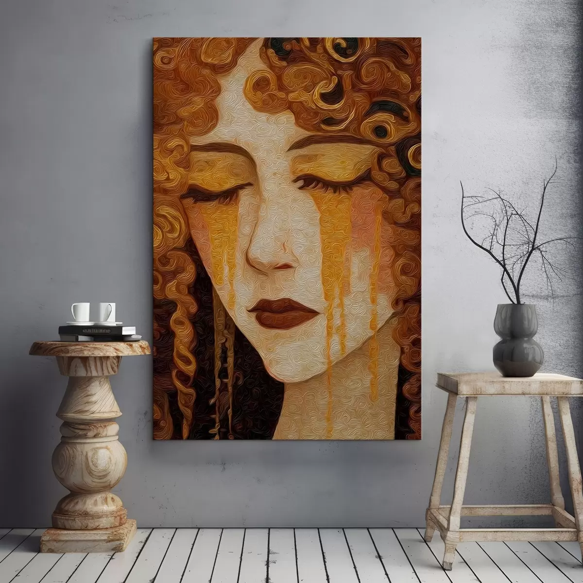 Pilt Punaste juustega ja dekoratiivse meigiga naise portree s46149