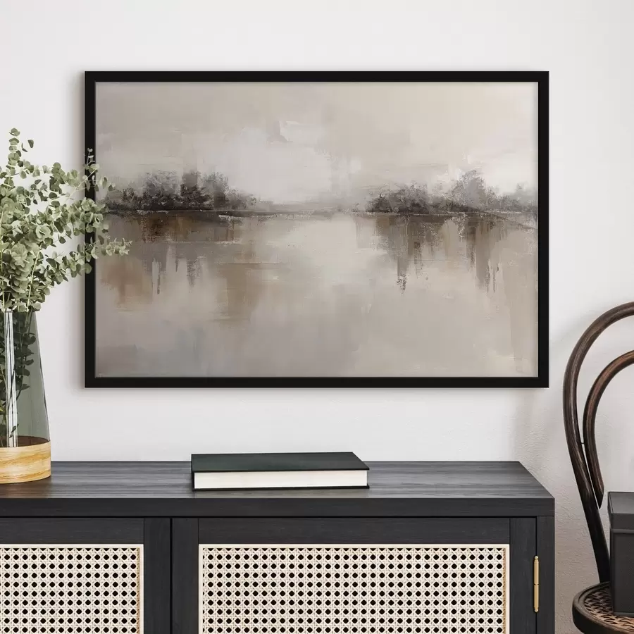 Fototapeedid Pehme maastik järvega soojades beež-hallides toonides f46158