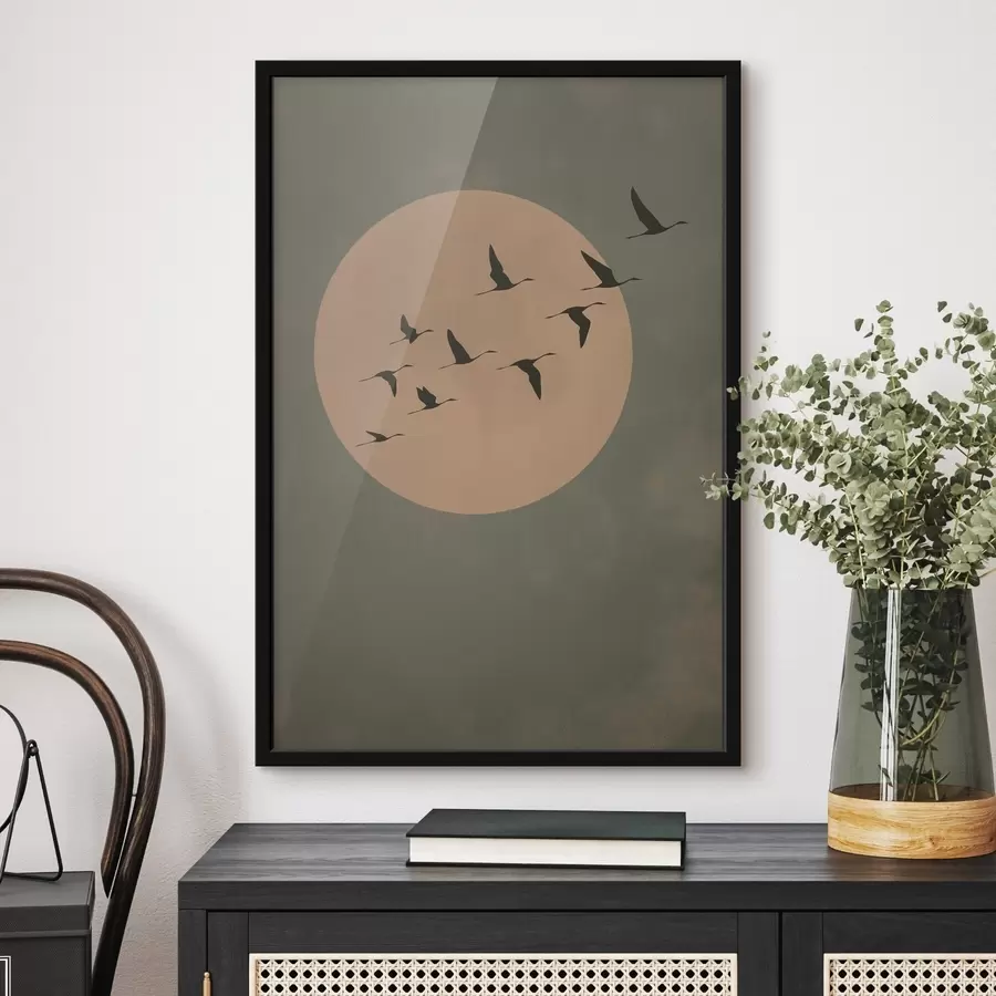 Fototapeedid Lindude parv lendab suure sooja kuu taustal f46162