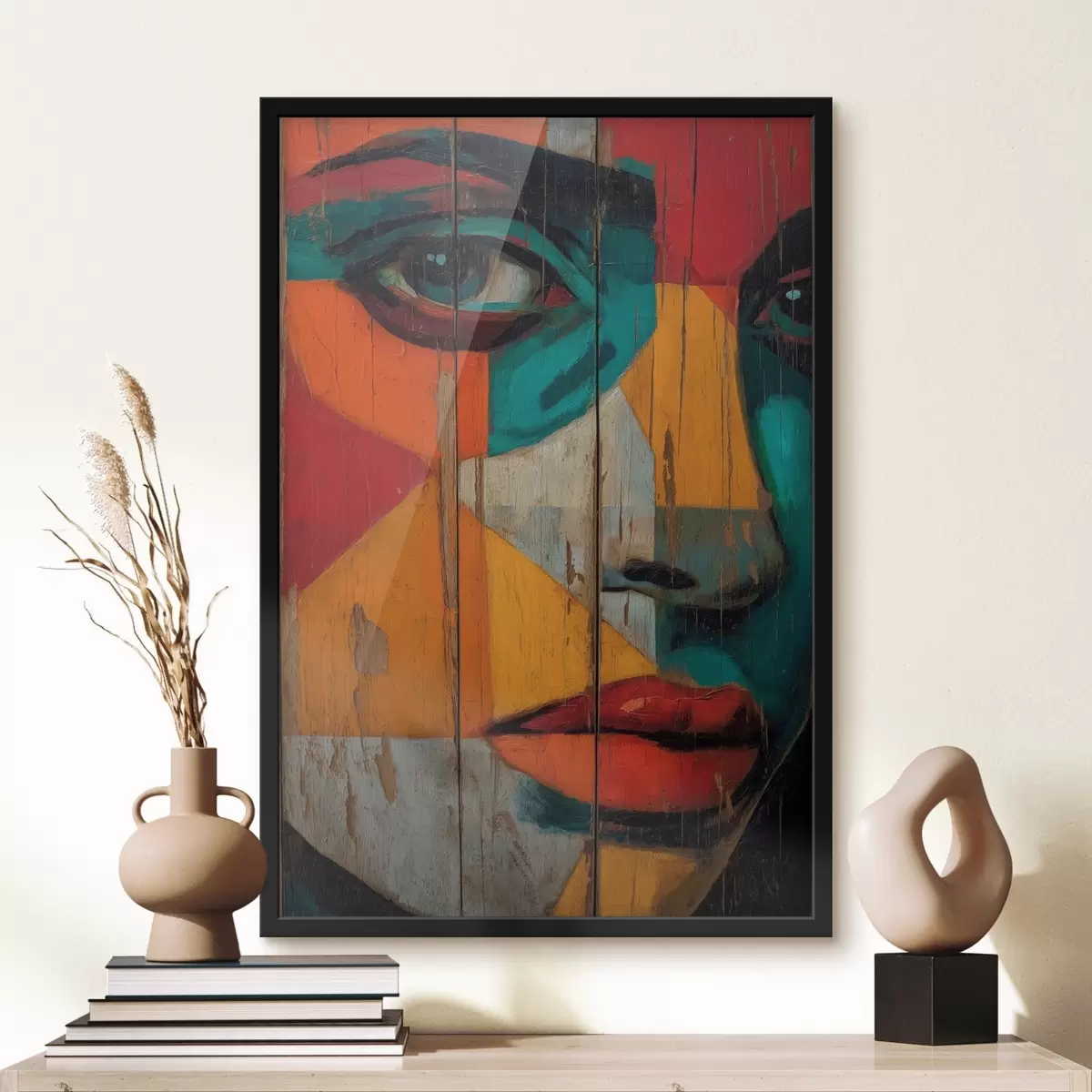 Plakat Ere geomeetriline näoportree puidust tahvlitel f46165