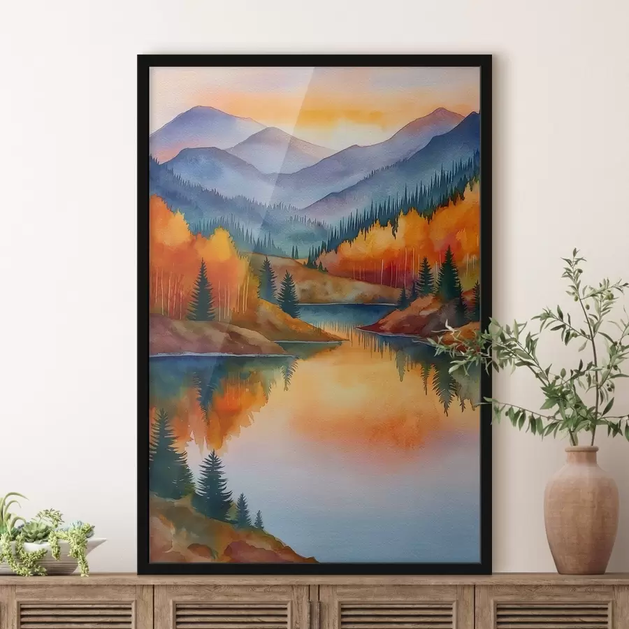 Fototapeedid Sügisene maastik, kus mäed peegelduvad rahulikus järves f46174