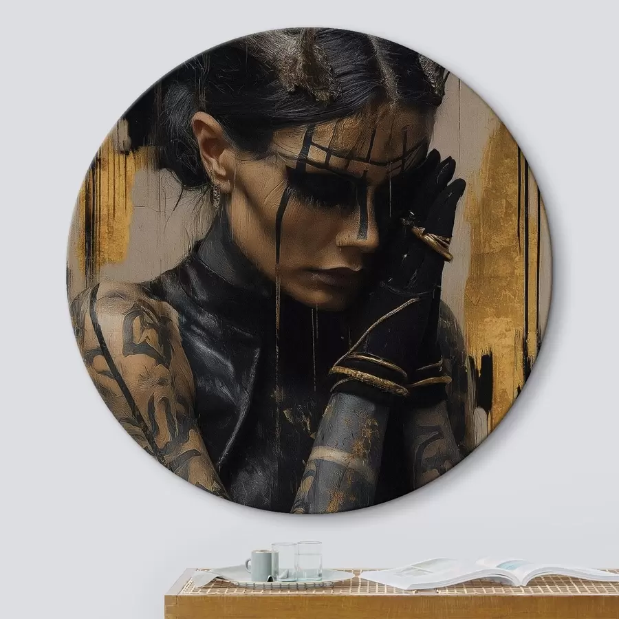 Pilt Naine sarvedega tumedas välimuses ja mustade näojoontega r46144