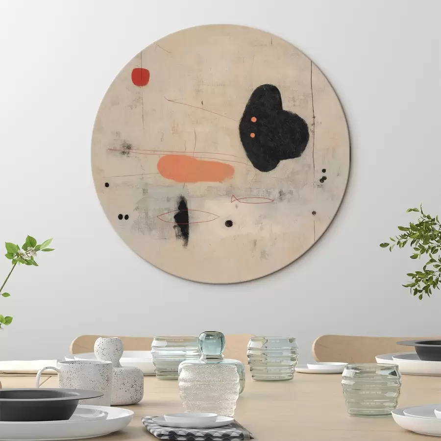 Pilt Minimalistlik abstraktne joonistus mustade ja korallikarva aksentidega r46159