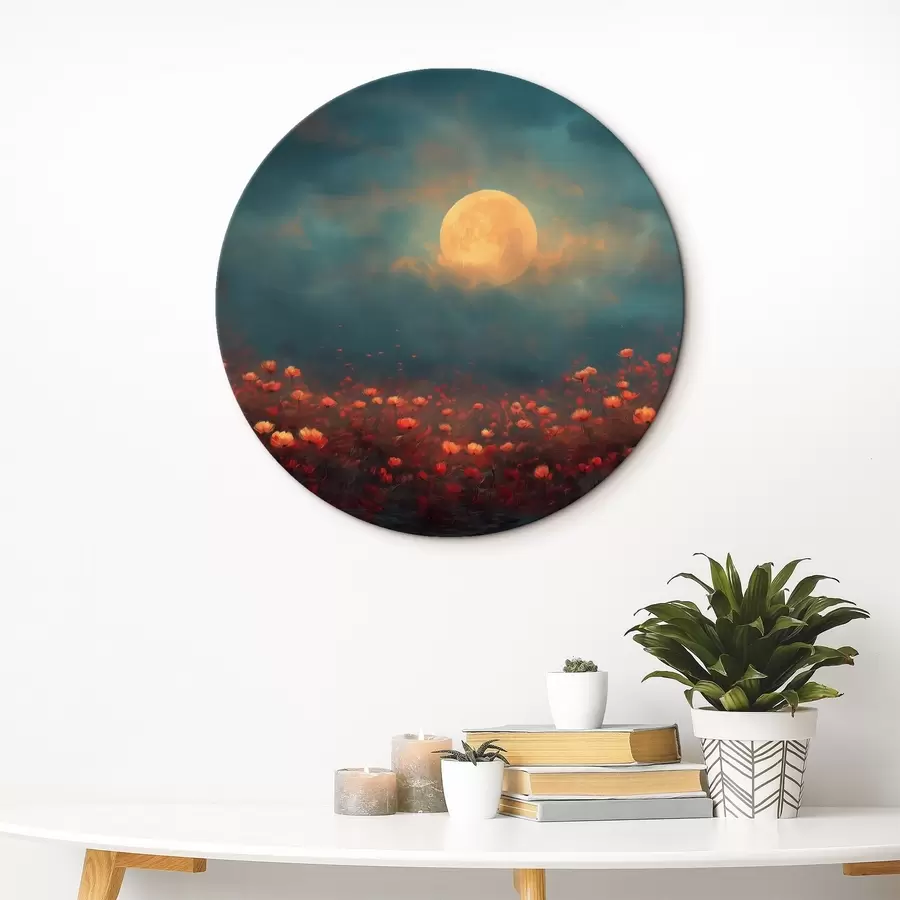 Pilt Kuu punaste lillede kohal uduses õhtutaevas r46167