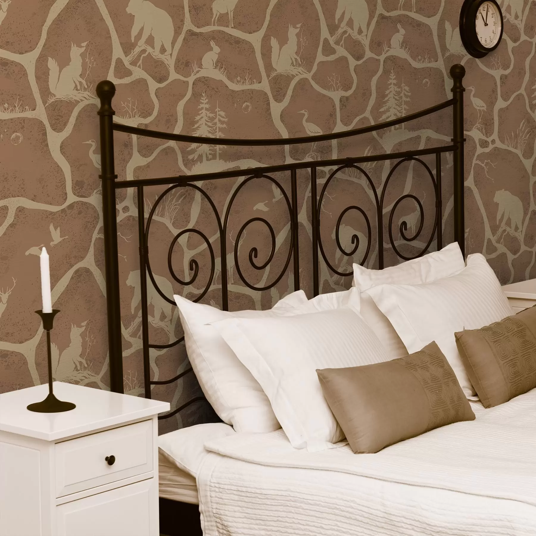 Fototapeedid Loomade ja puude siluetid looduslikus maastikus kivise tekstuuriga a00727