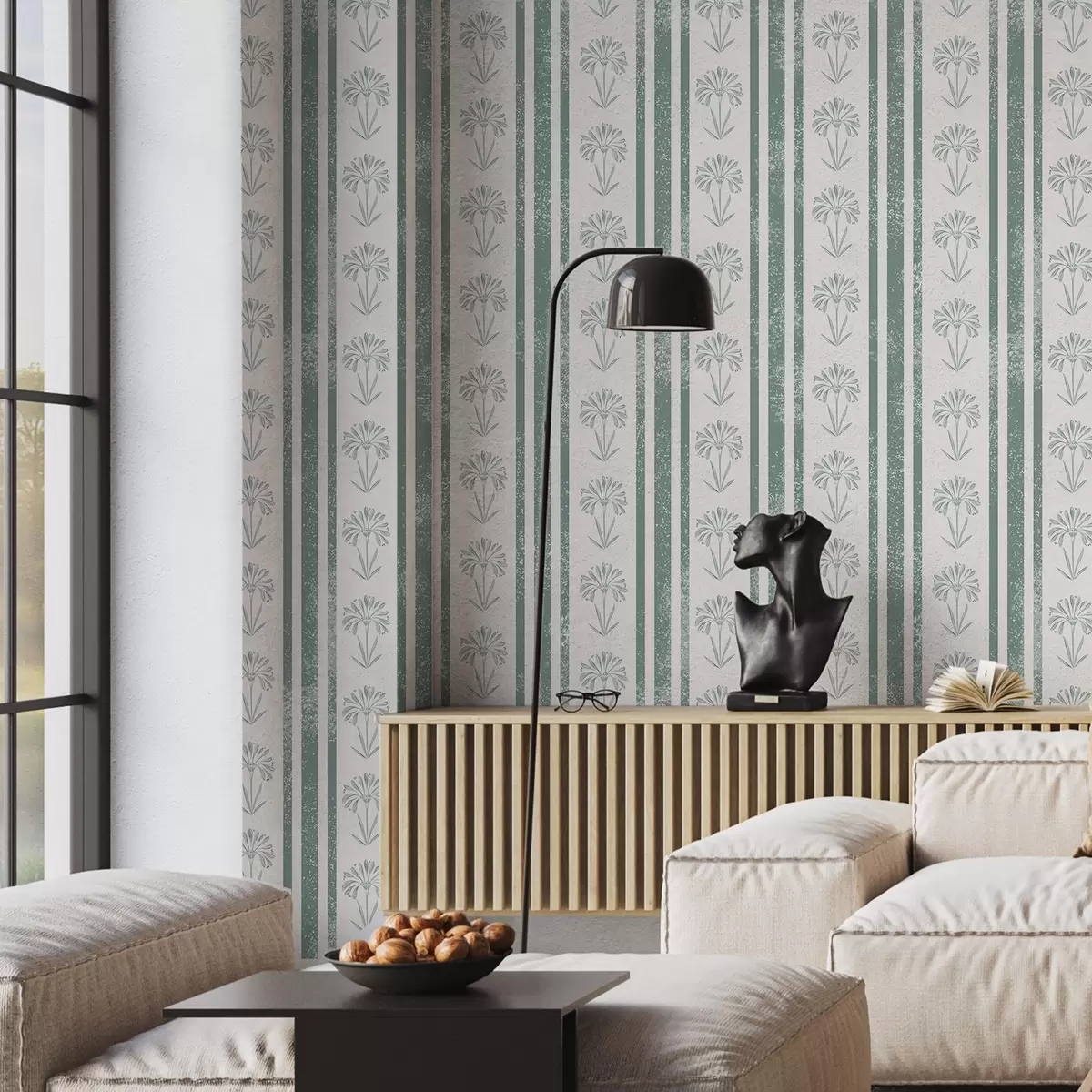 Tapeet Lintmustriga lilled rohelistes toonides a00732