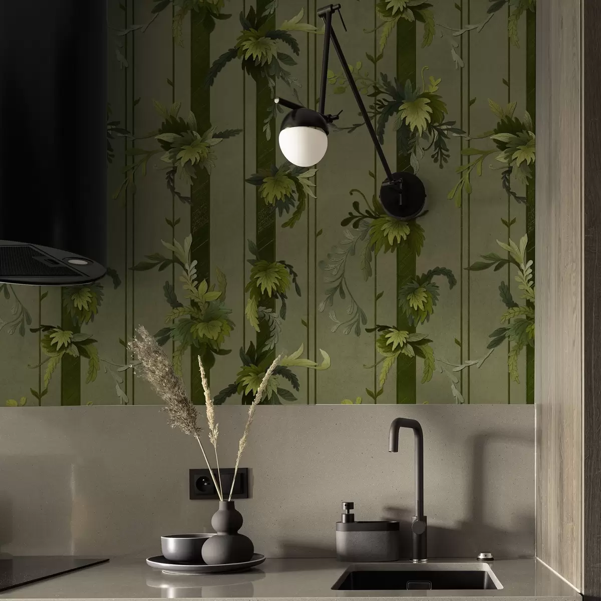 Tapeet Viinamarjalehed ja -kobarad helerohelistes akvarelltoonides a00807