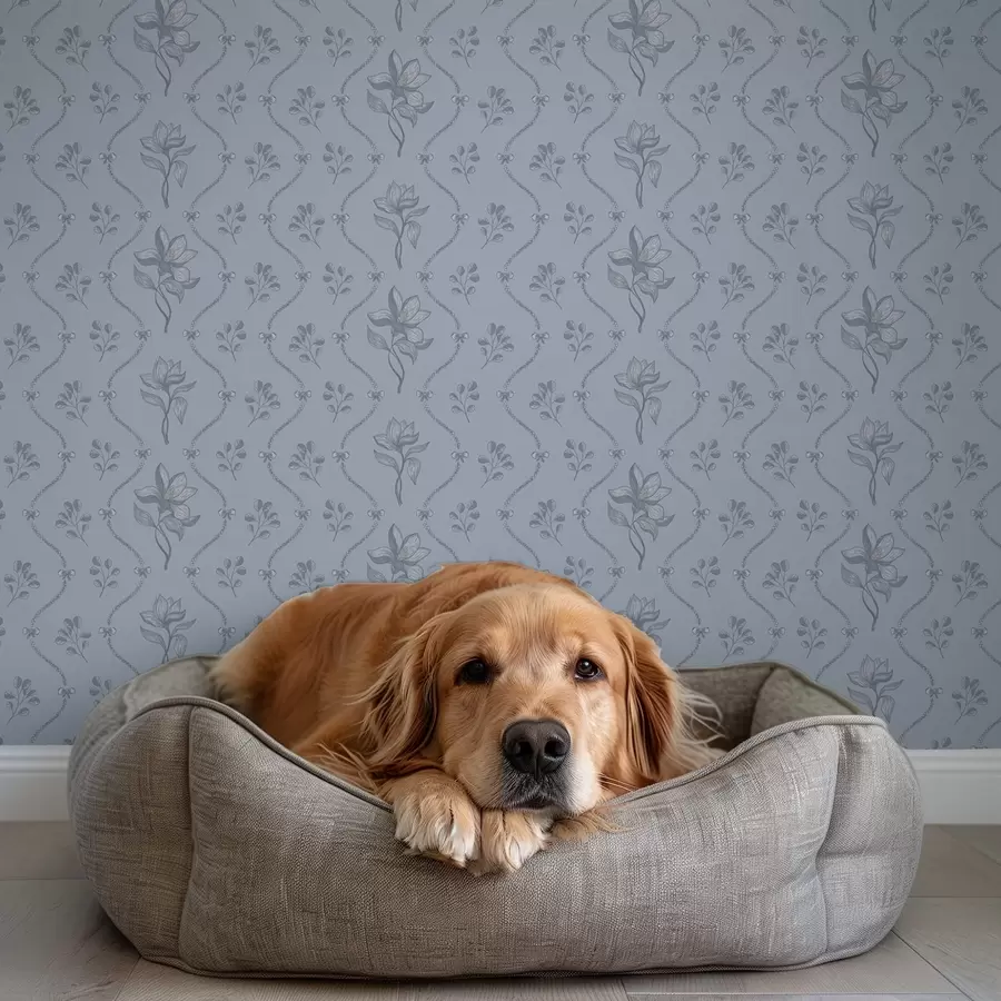 Fototapeedid Väikesed lilled ja lindid hallikassinises värvipalettis a00808v2