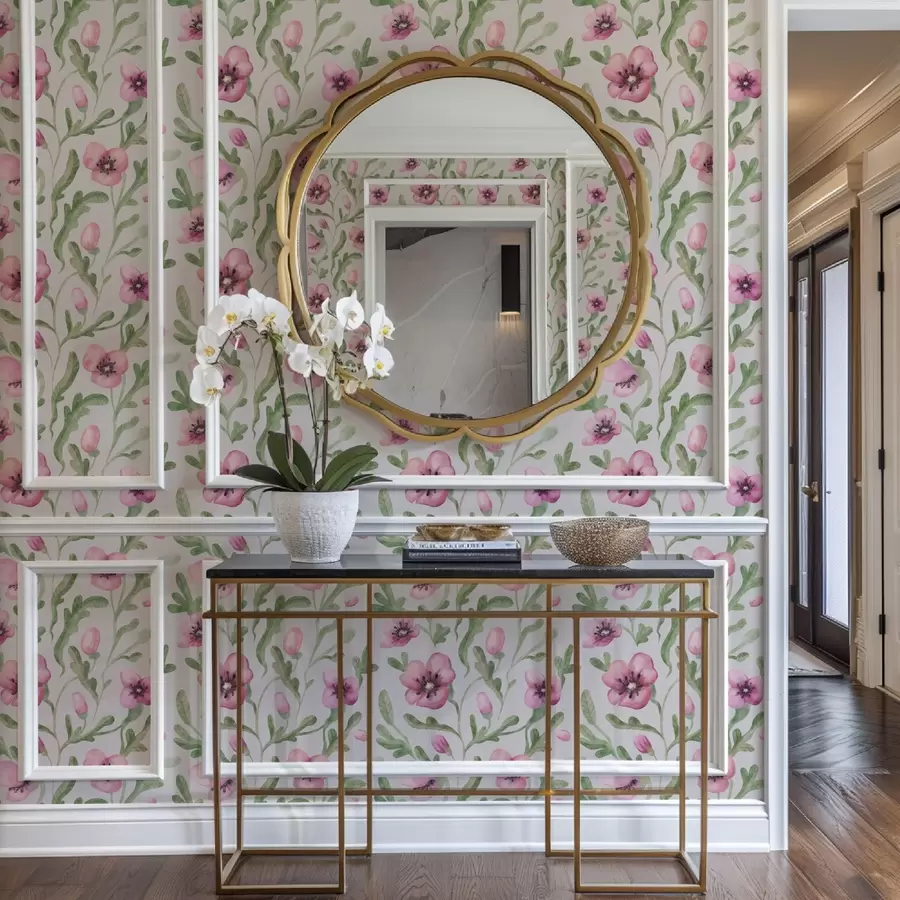 Fototapeedid Õrnad roosad moonid lehtedega akvarellitehnikas a00830