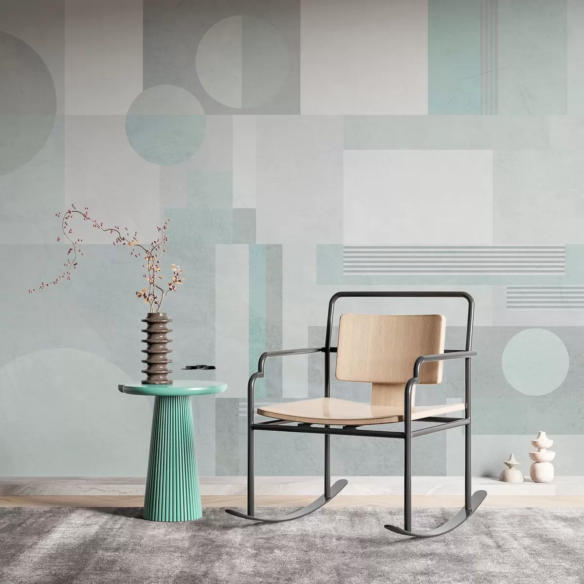 Fototapeedid abstraktne geomeetria halli-rohelistes toonides w04635v3