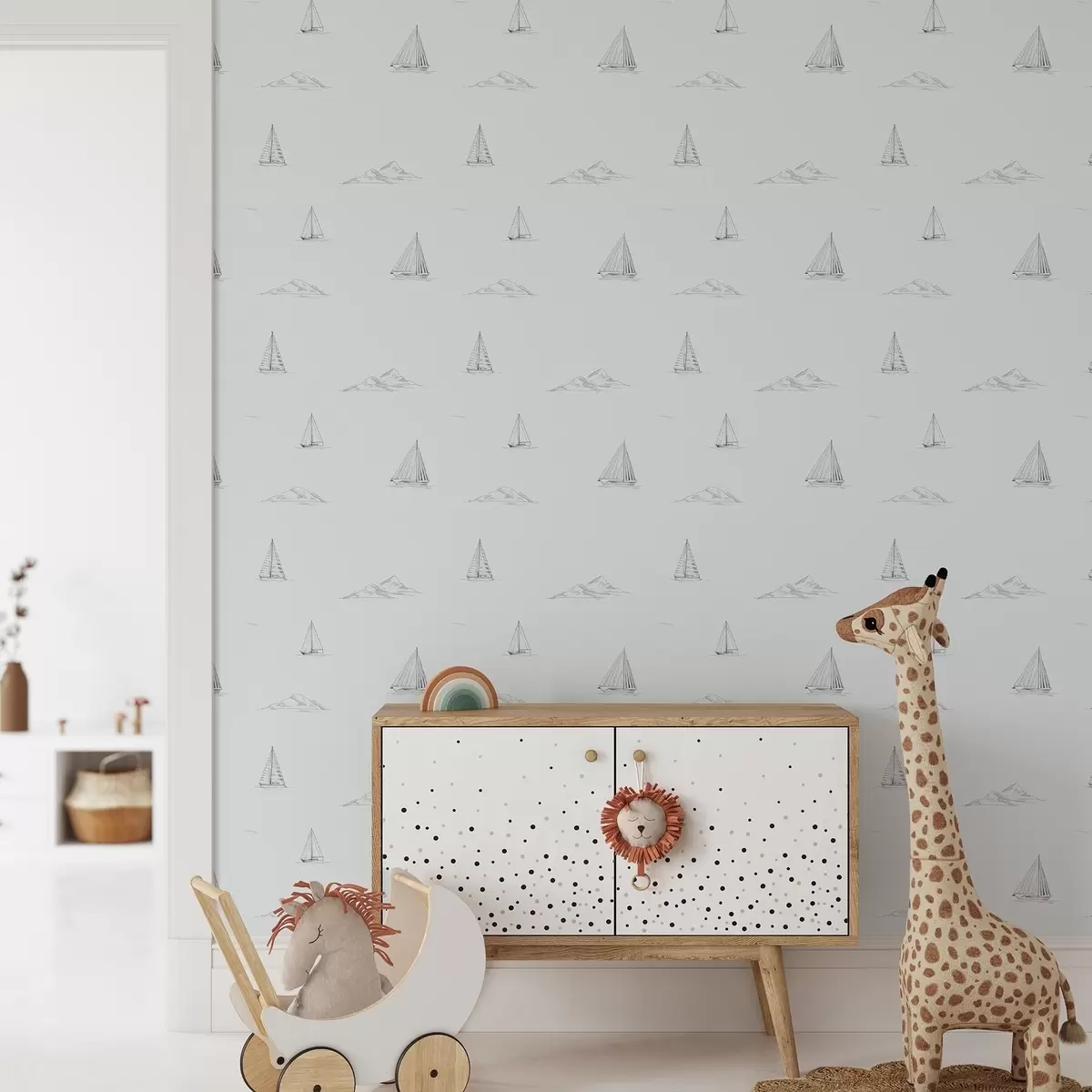 Tapeet Joonistage jahid ja saared, jahe sinakashall taust a00654