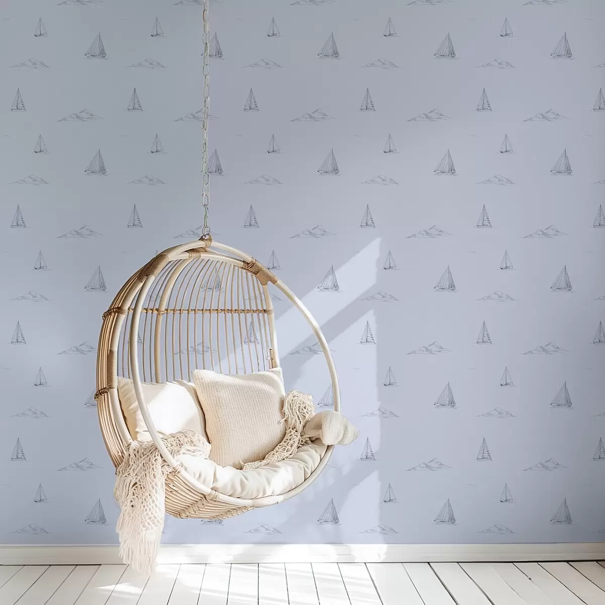 Tapeet Joonistage jahid ja saared, sinine taust a00654v3