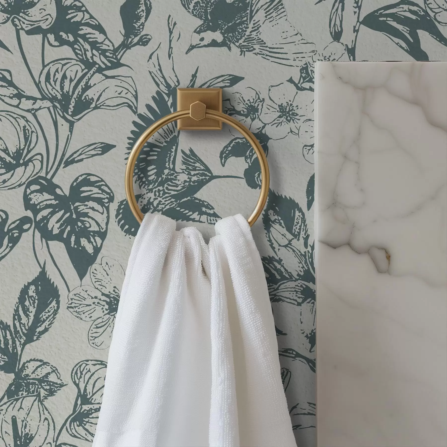 Fototapeedid Ühevärviline lilleornament lindudega a00737