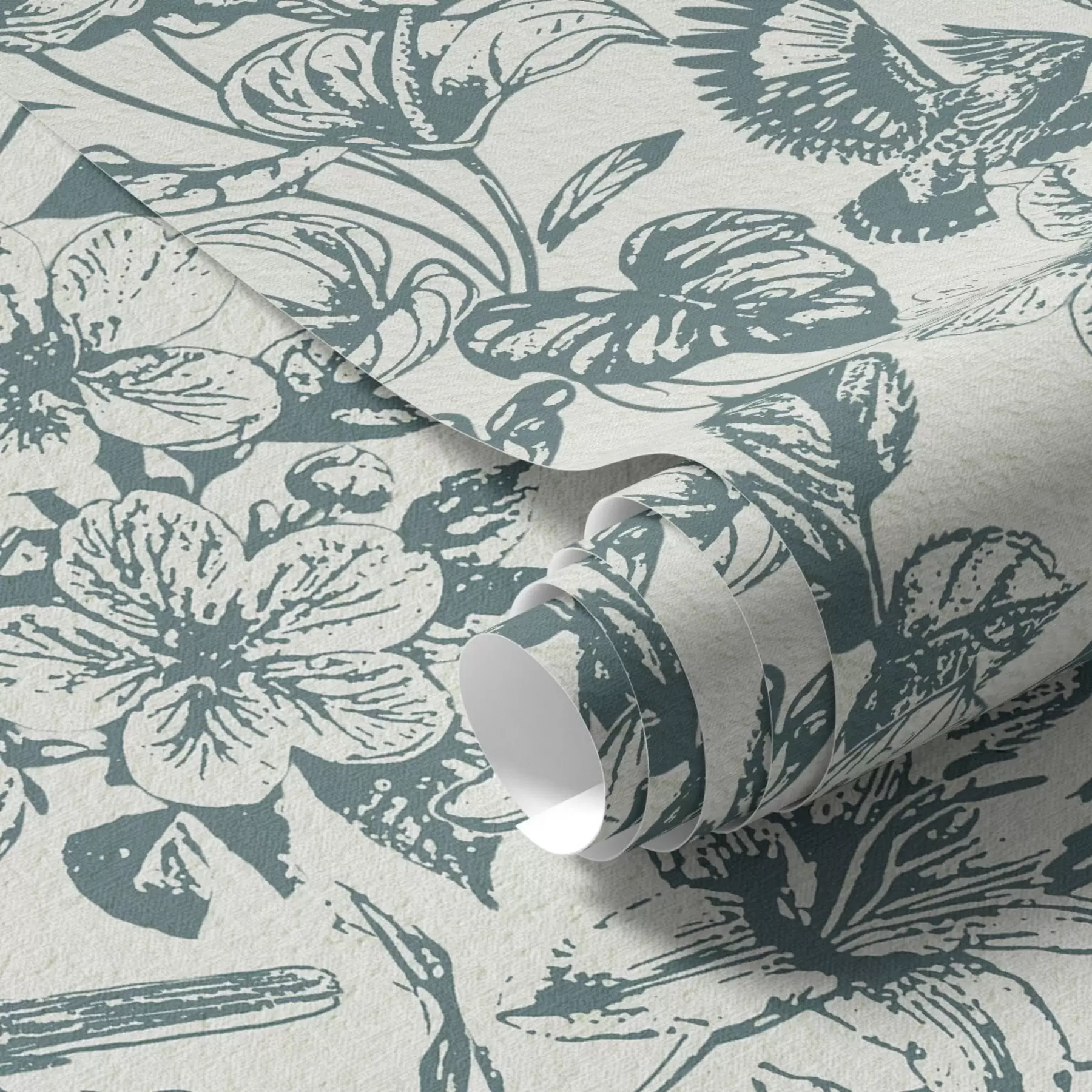 Fototapeedid Ühevärviline lilleornament lindudega a00737