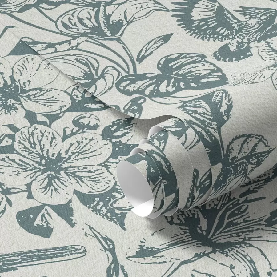 Fototapeedid Ühevärviline lilleornament lindudega a00737