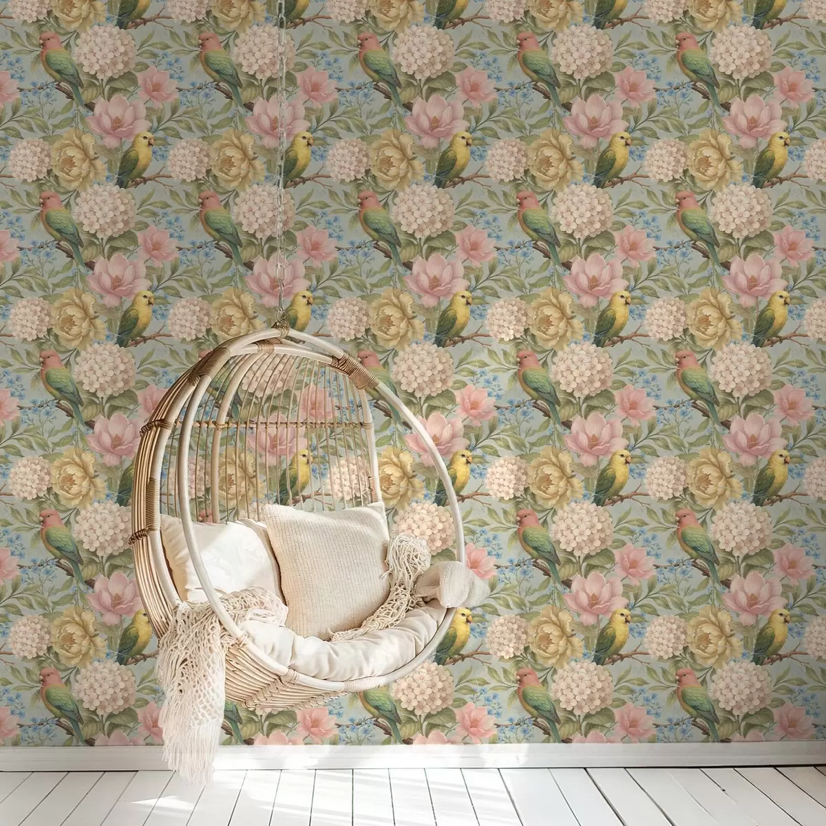 Tapeet Papagoid peonite, hortensia ja magnolia seas a00747