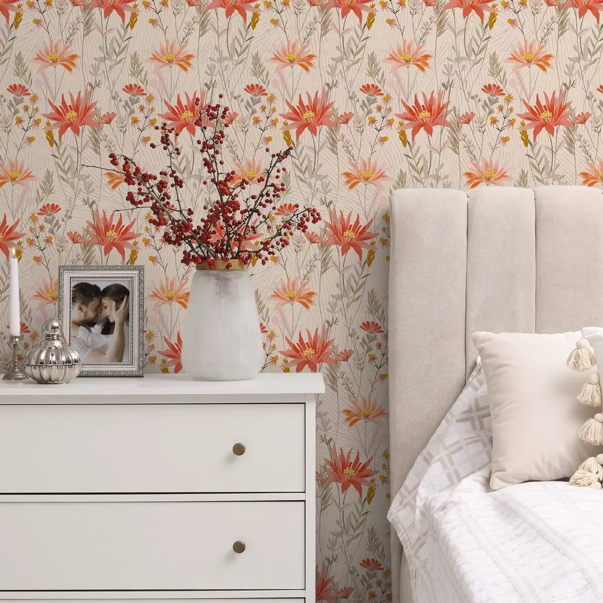 Tapeet Soojades toonides looduslilled beežil taustal a00751