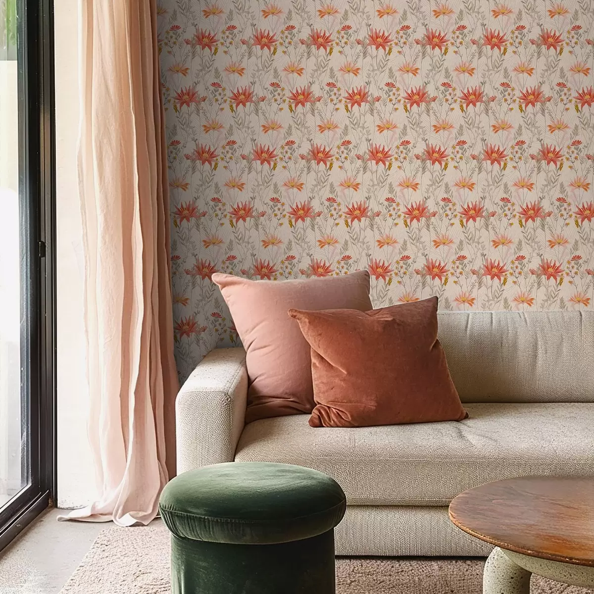 Tapeet Soojades toonides looduslilled beežil taustal a00751