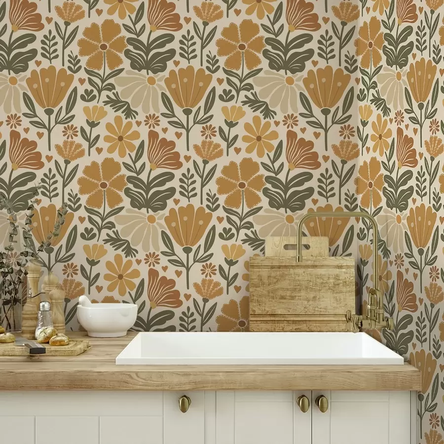 Fototapeedid Stiilseid lilli soojades toonides südametega a00752