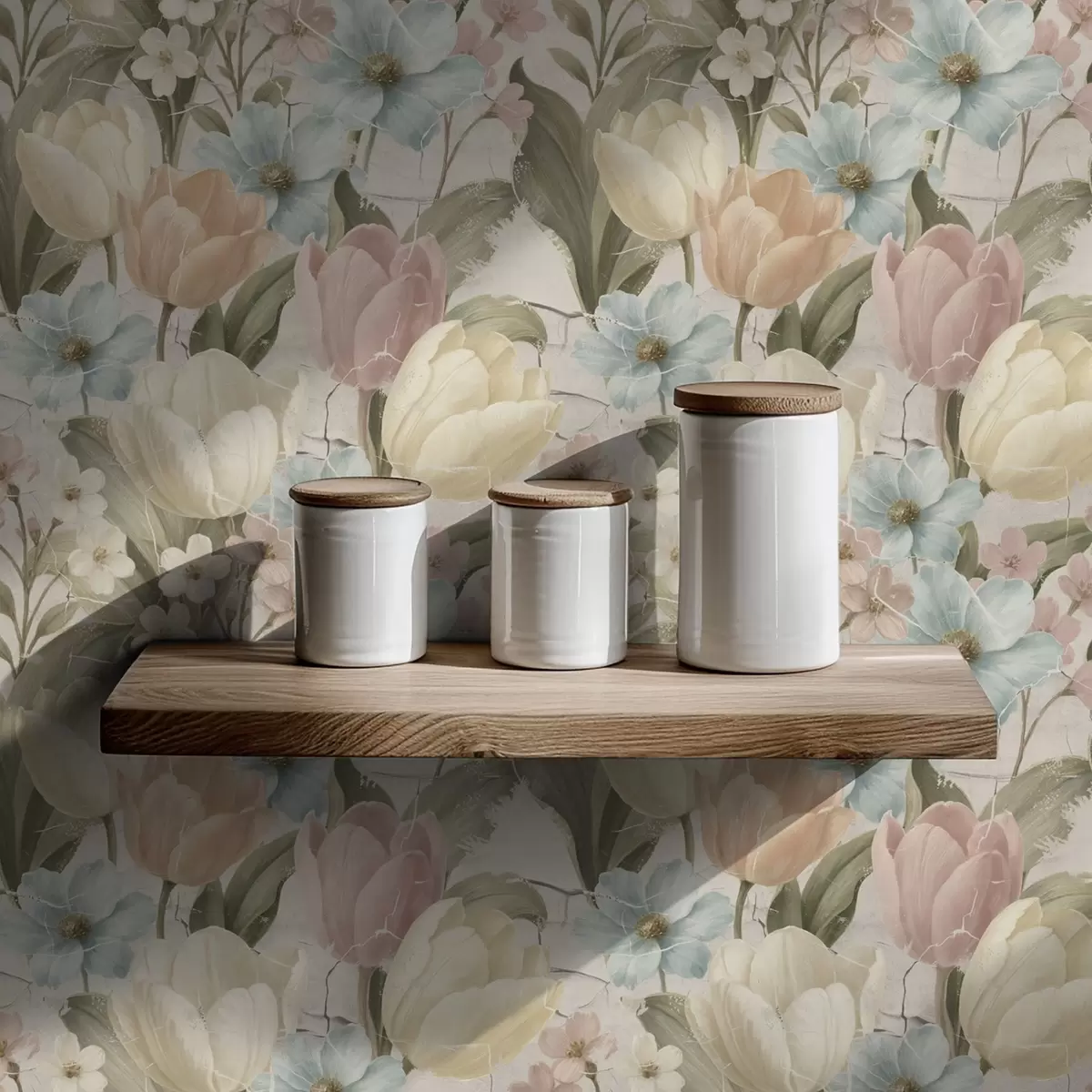 Tapeet Pastelltoonides tulbid ja lilled heledal pragunenud taustal a00756