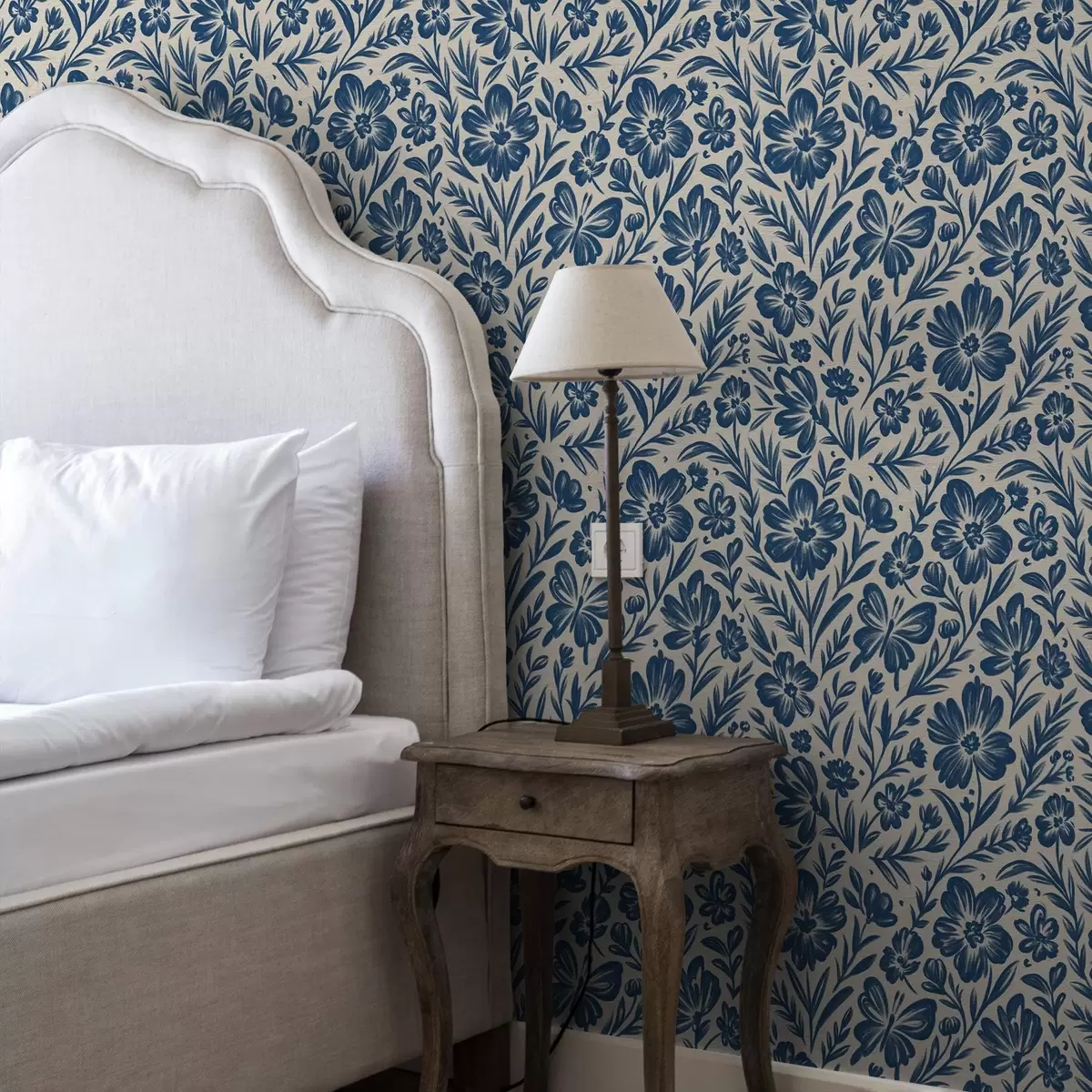 Tapeet Sinine lilleornament liblikatega a00758