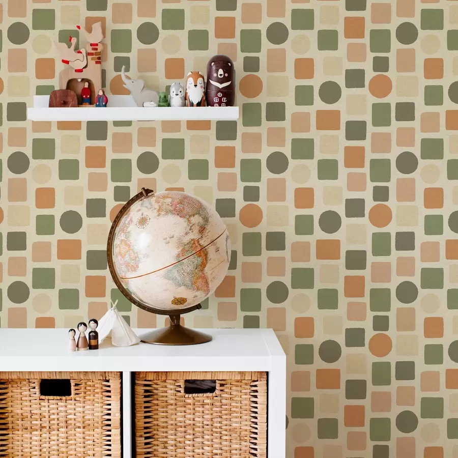 Fototapeedid Soojades toonides ruutude ja ringide geomeetriline muster a00759