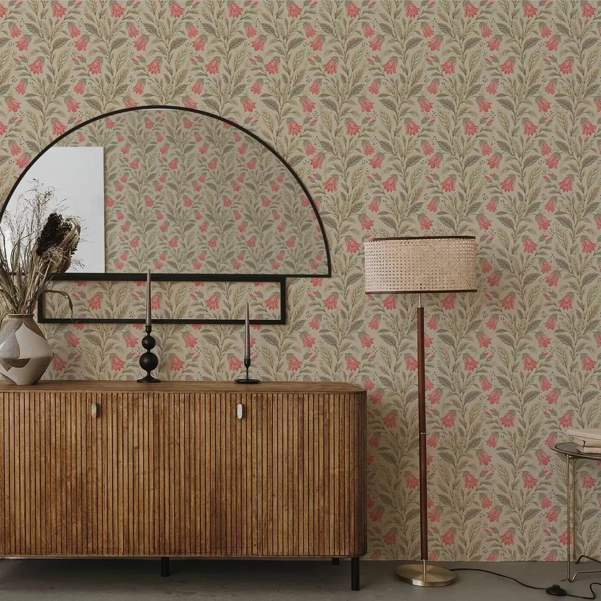 Tapeet Väikesed õied roosa-rohelise värvipaleti kellukestega a00760