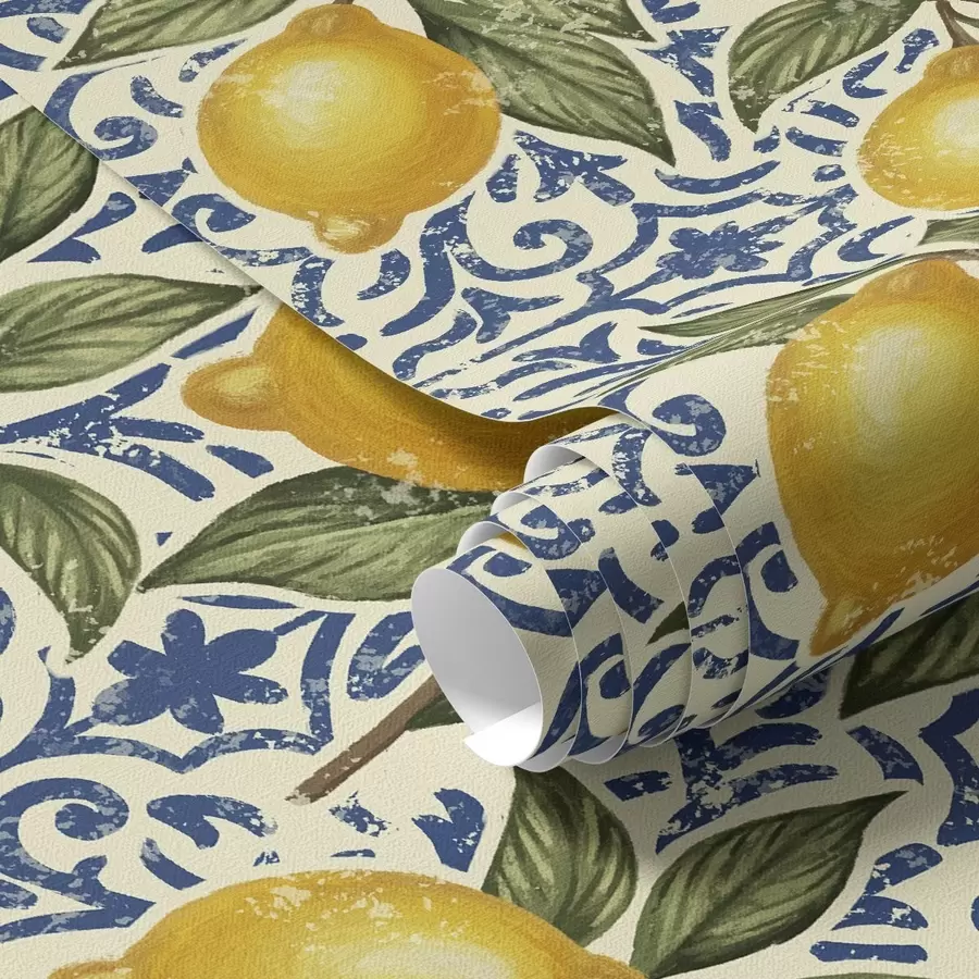 Fototapeedid Sidrunipuu oksad sinise dekoratiivse taustaga a00763