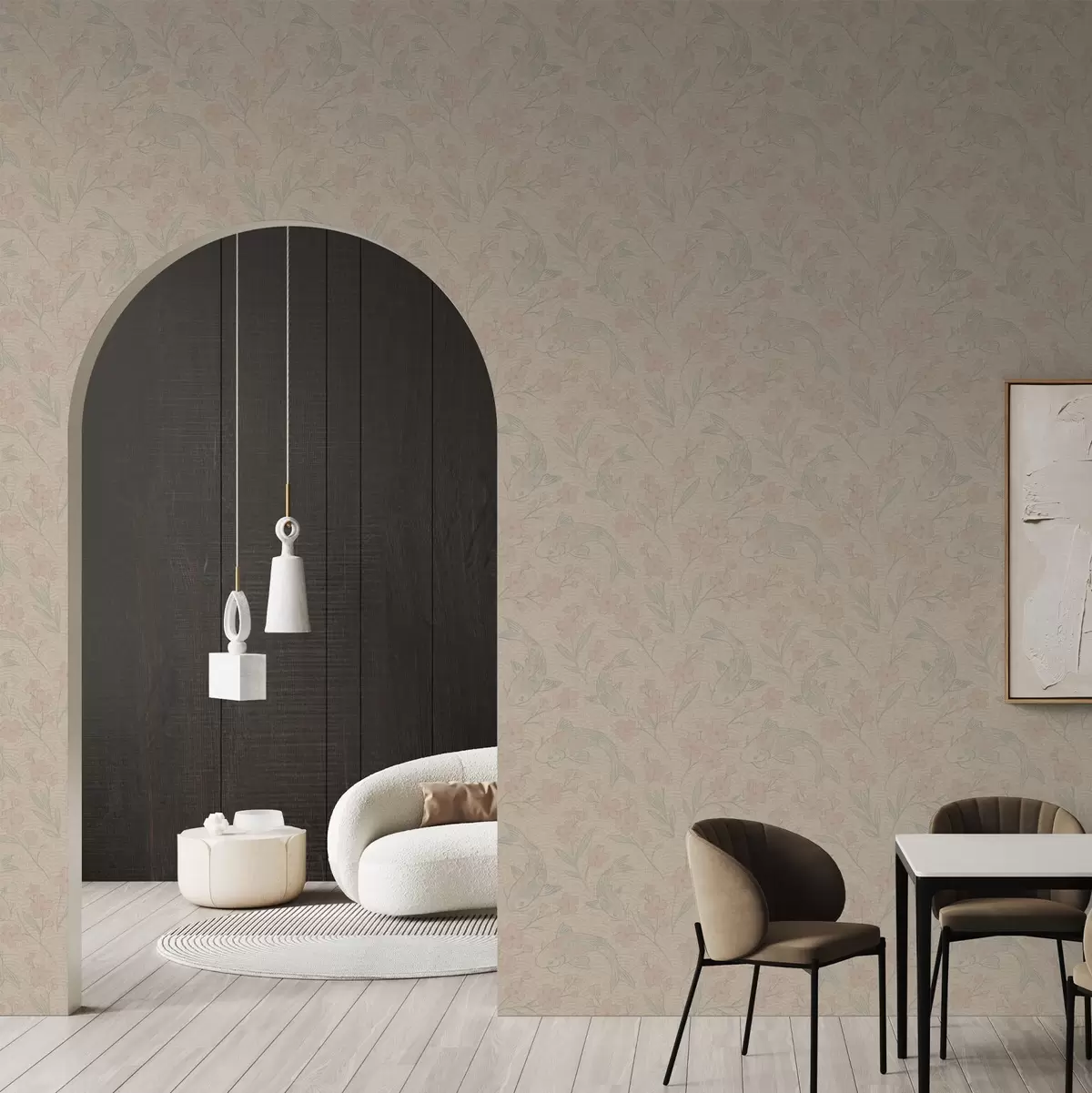 Tapeet Karpkalad õrnade beež-roosade toonidega lillede seas a00766