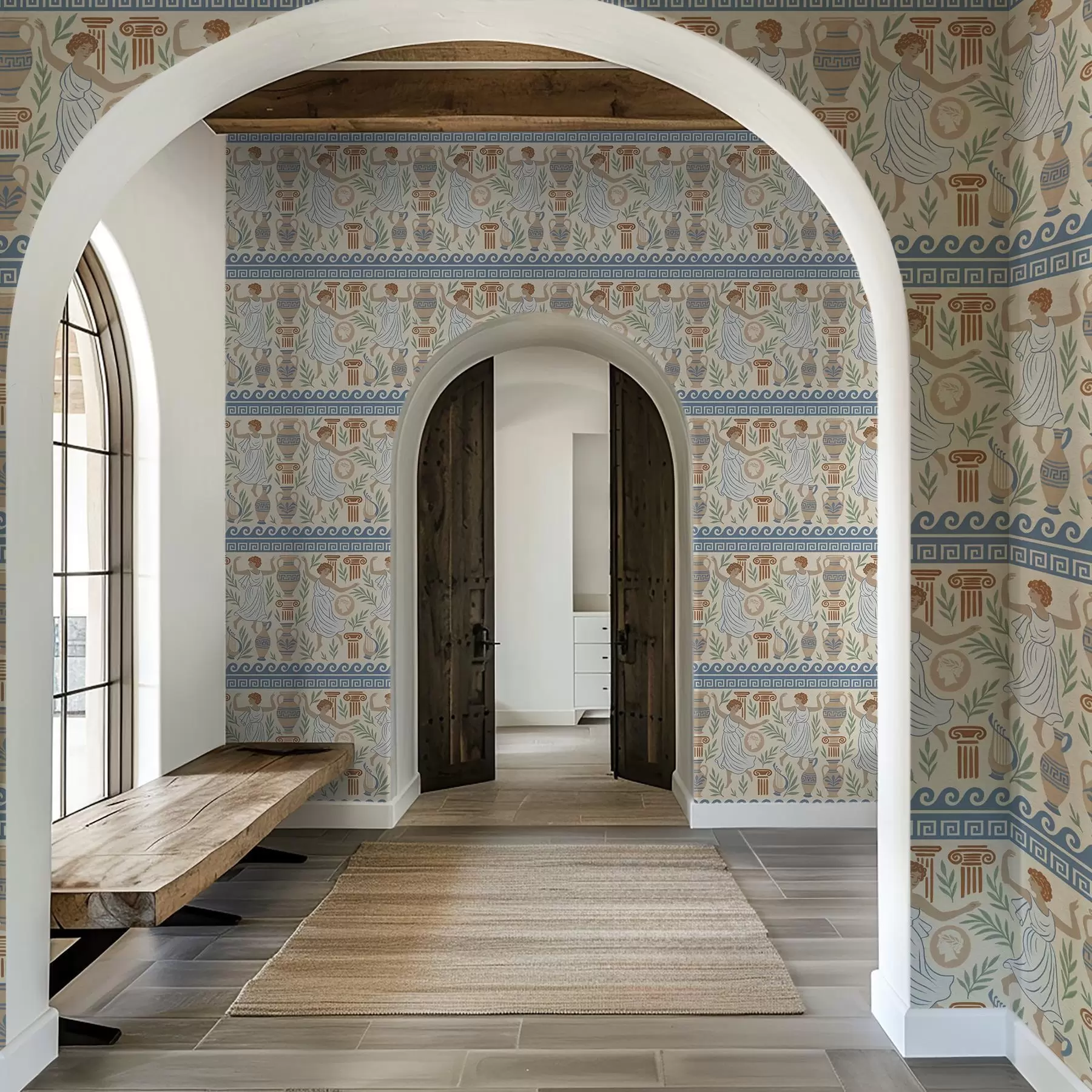 Fototapeedid Vana-Kreeka ornament figuuride, vaaside ja sammastitega a00768