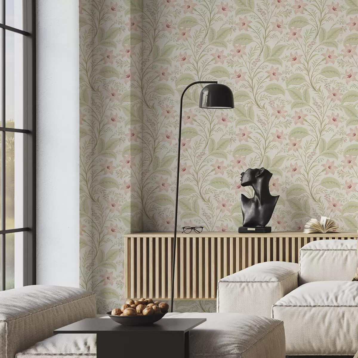 Tapeet Õrnad lilled ja lehed pastelltoonides a00771