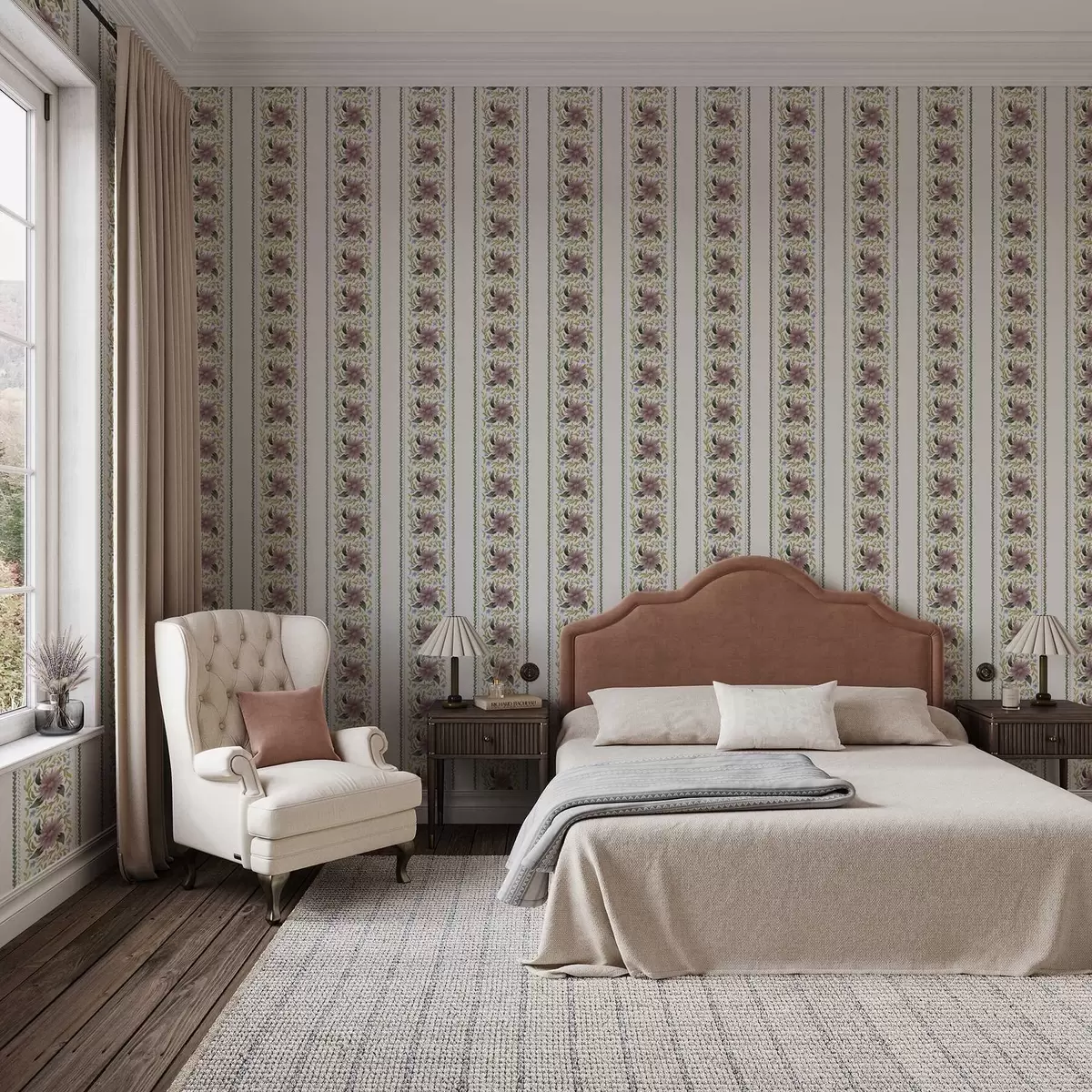 Tapeet Vertikaalsed lillemustrid lilla-sinistes toonides a00809