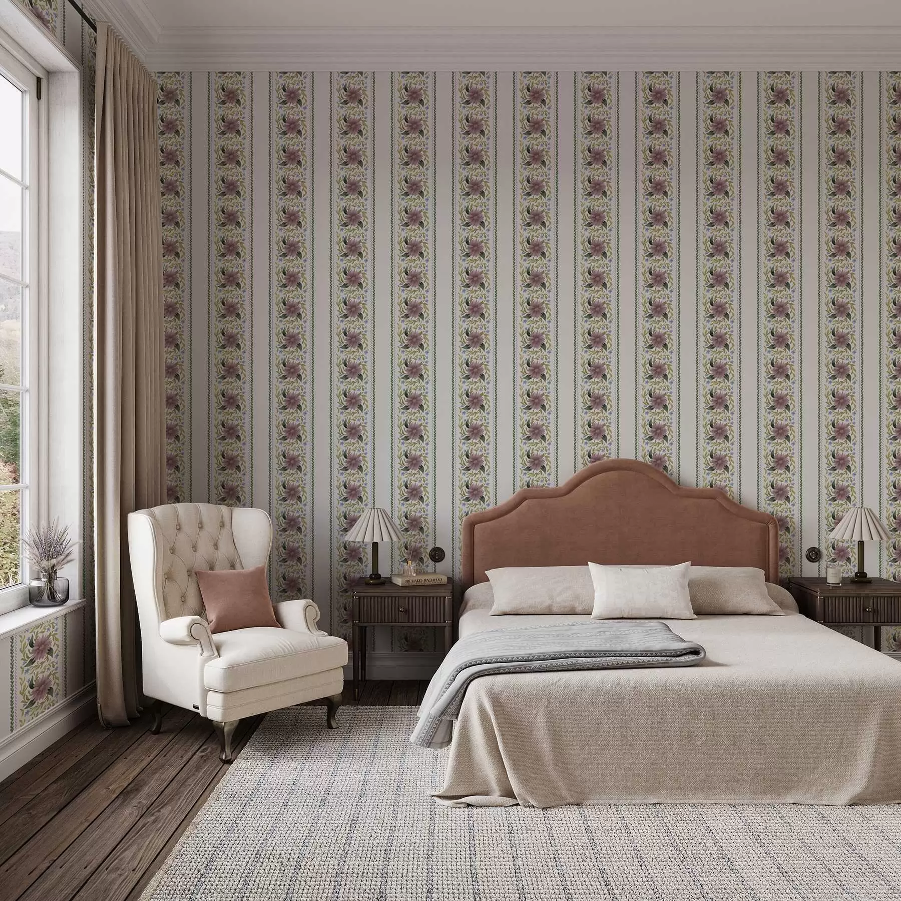 Fototapeedid Vertikaalsed lillemustrid lilla-sinistes toonides a00809