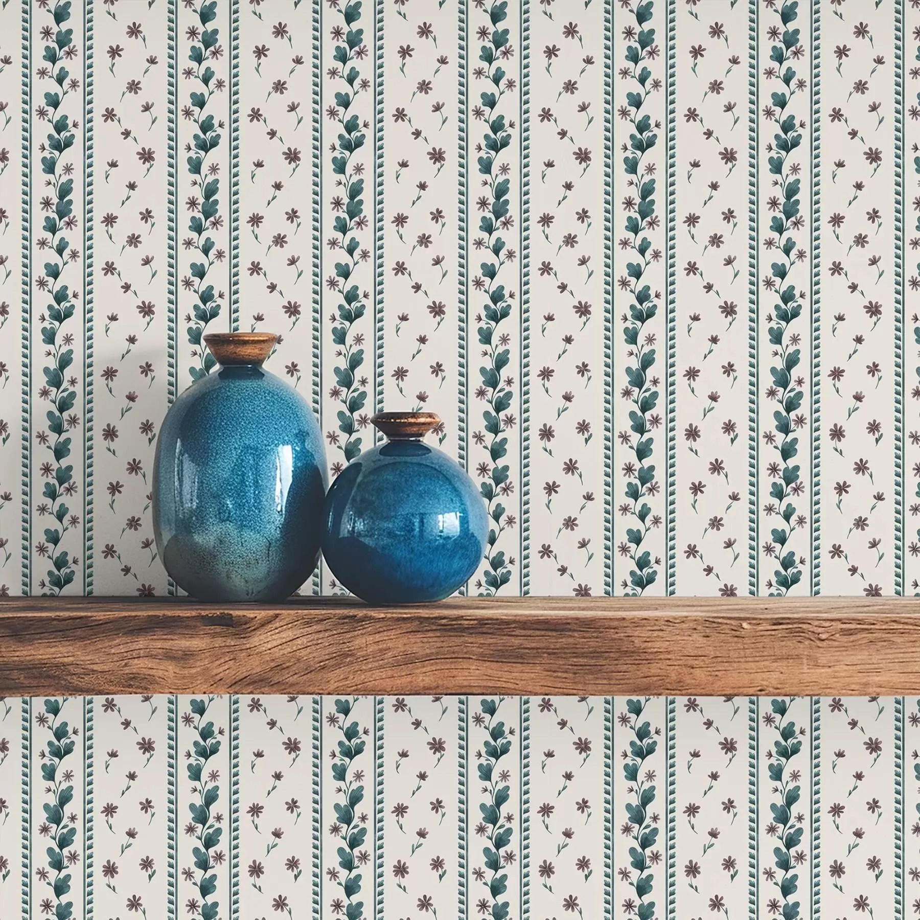 Fototapeedid Vertikaalsed lillelised triibud sinise-pruuni toonides a00811