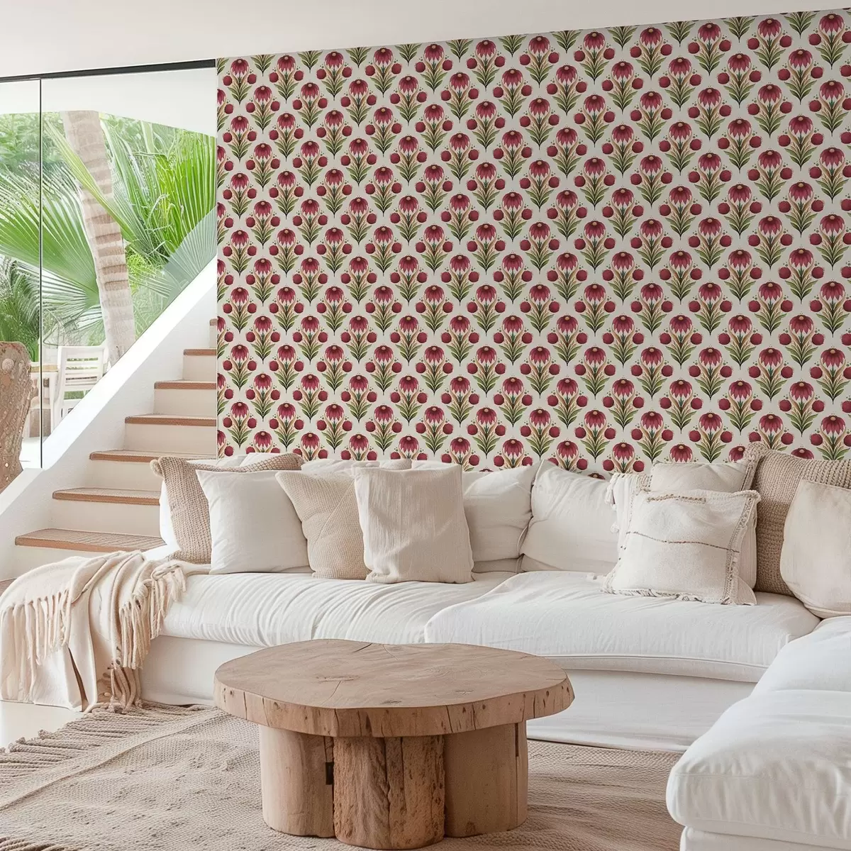 Tapeet Sümmeetriline lilleornament rikkalikes punase-rohelistes toonides a00812v4