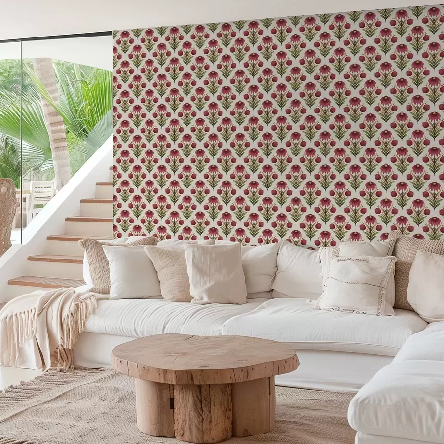 Fototapeedid Sümmeetriline lilleornament rikkalikes punase-rohelistes toonides a00812v4